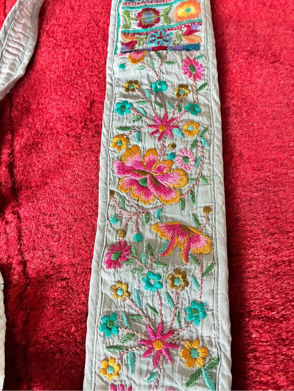 Johnny Was Embroidered Floral Obi Tie Belt with Multicolor Stitching - Picture 4 of 5